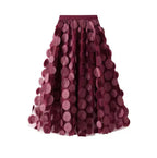 Flared Midi Skirt with Transparent 3D Appliqués and Elastic Waistband