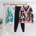 Women's Cozy Knit Loungewear Set with Decorative Lettering