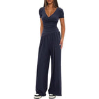 Women's Elegant Wrap Jumpsuit with Wide Leg and Fashionable Details