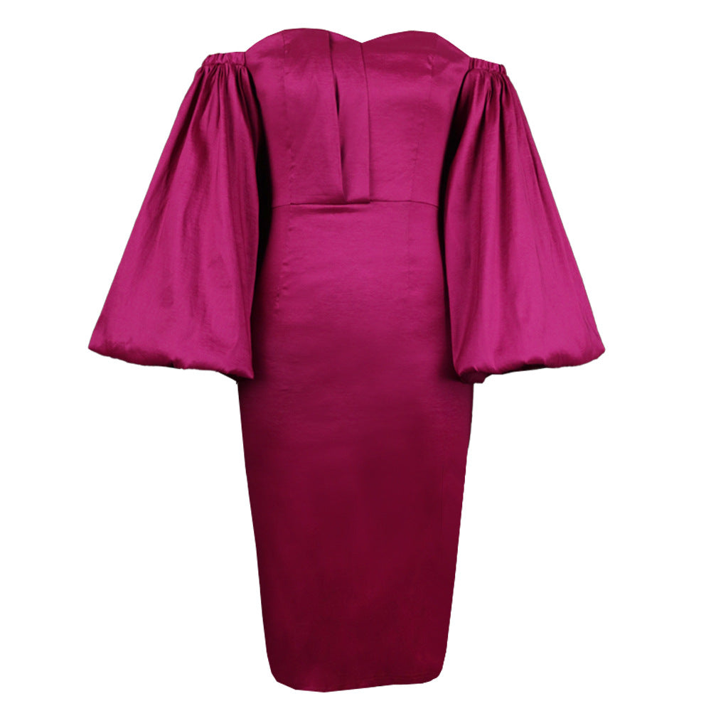 Elegant Off-Shoulder Dress with Wide Puff Sleeves