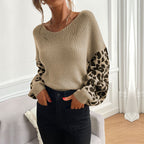 Women's Casual Pullover with Leopard Print and Loose Fit