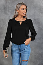 Women's Elegant Blouse with Light V-Neck and Puff Sleeves