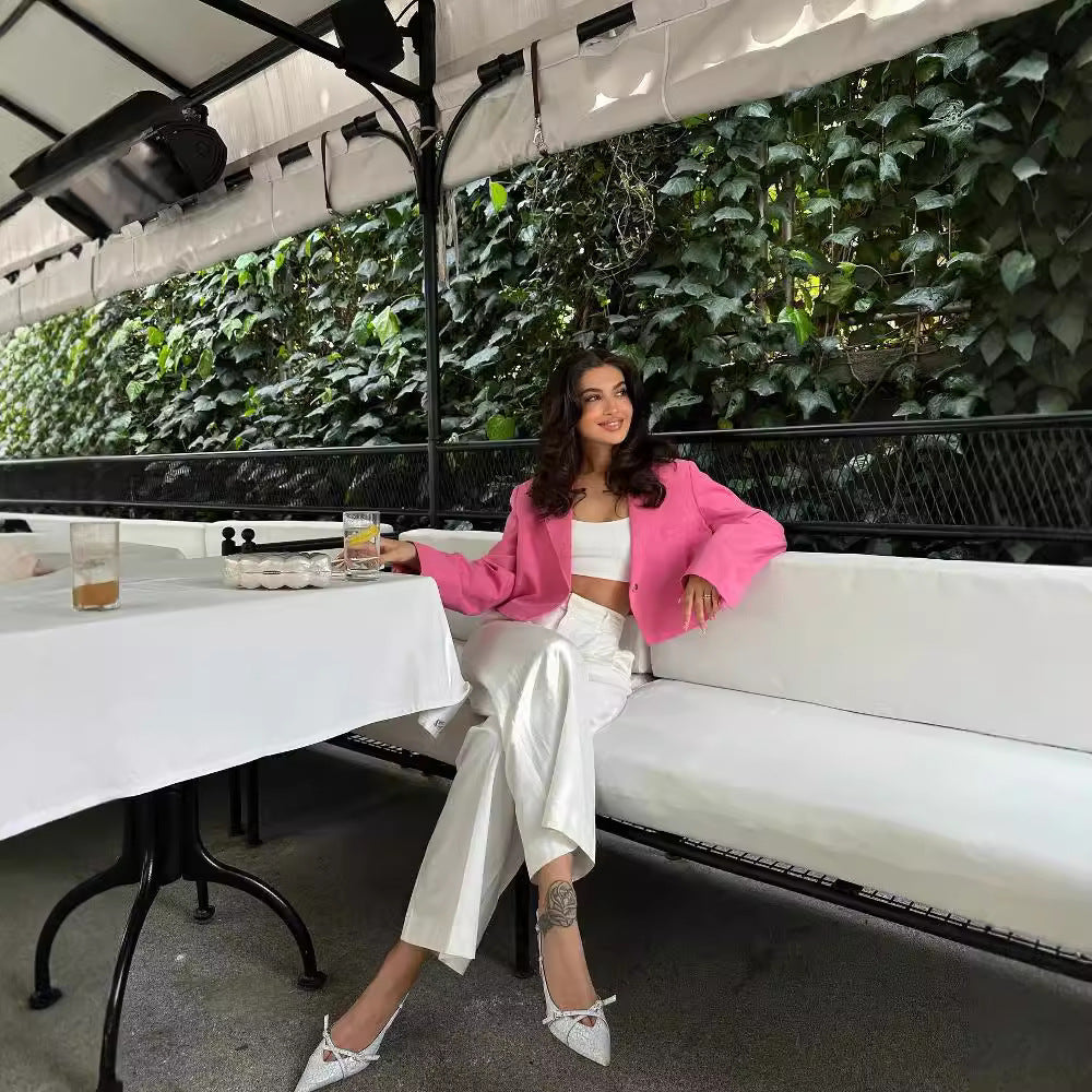 Women's Cropped Blazer with Elegant Button Details
