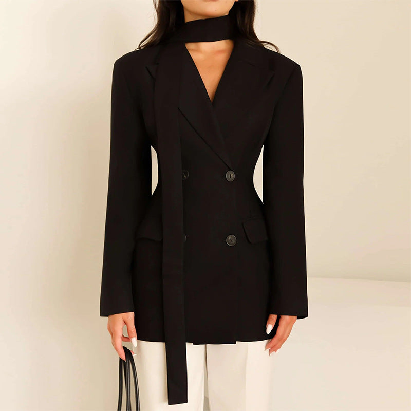 Women's Elegant Tailored Blazer with Scarf