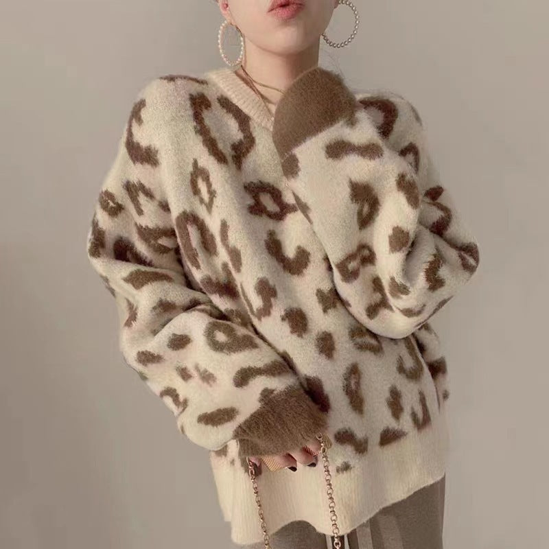 Women's Fluffy Leopard Print Sweater