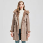 Women's Elegant and Warm Parka with Detachable Faux Fur Collar and Practical Lacing Details