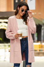Women's Chunky Knit Kimono Cardigan with Open Sleeves and Pockets