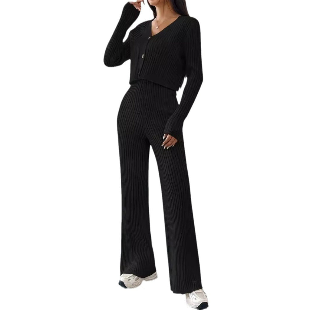 Elegant Knit Lounge Set with V-Neck
