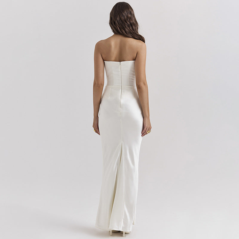 Elegant Floor-Length Dress with Shimmering Waist and Ruffled Skirt