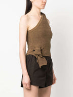 Women's Asymmetrical Knit Top with Decorative Knot