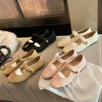 Women's Ballet Flats with Decorative Strap and Elegant Button