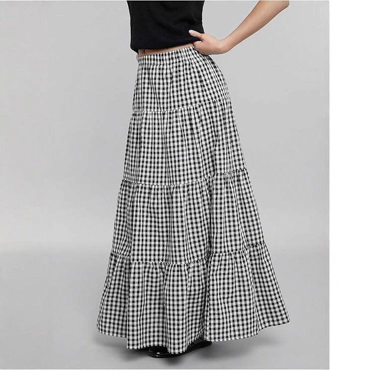 Women's Maxi Skirt with Sophisticated Plaid Pattern