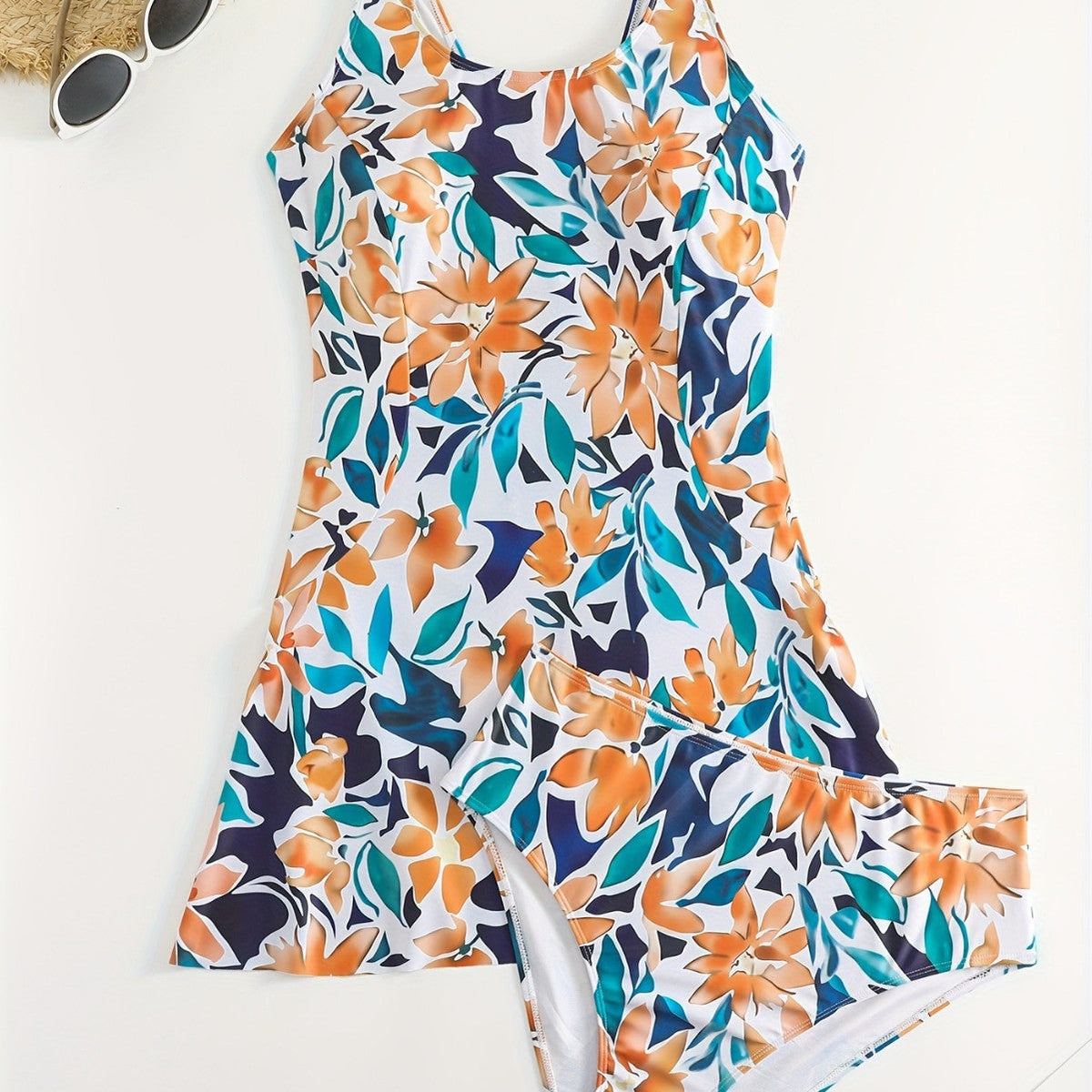 Women's Floral Swimsuit Set with Light Skirt