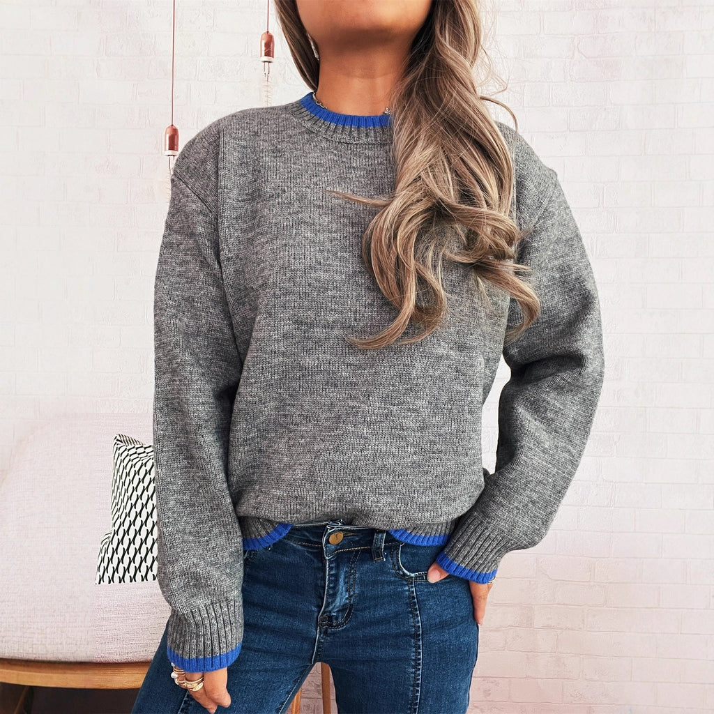 Women's Cozy Knit Sweater with Contrast Cuffs and Casual Fit