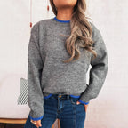 Women's Cozy Knit Sweater with Contrast Cuffs and Casual Fit