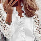 Elegant Blouse with Ruffle Details and Lace Sleeves