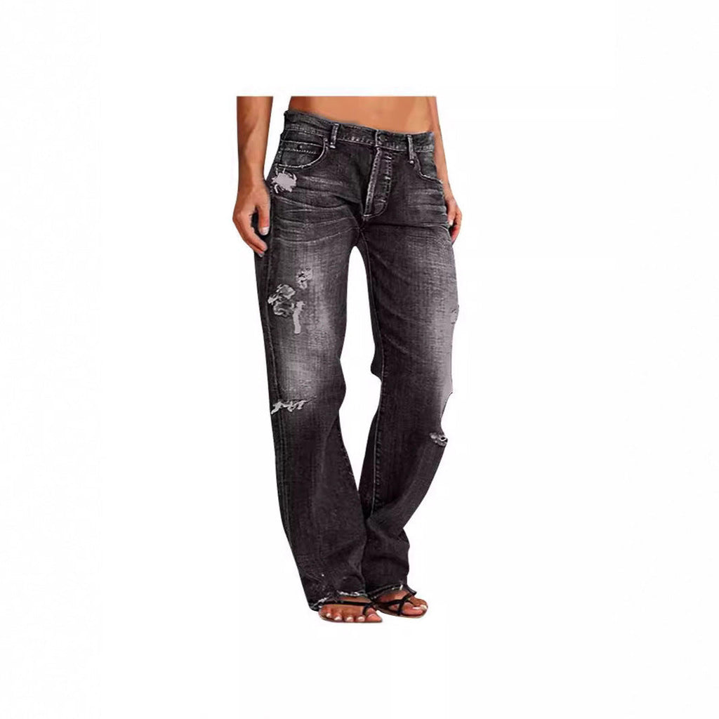 Women's Destroyed Wide-Leg Jeans with Casual Fit