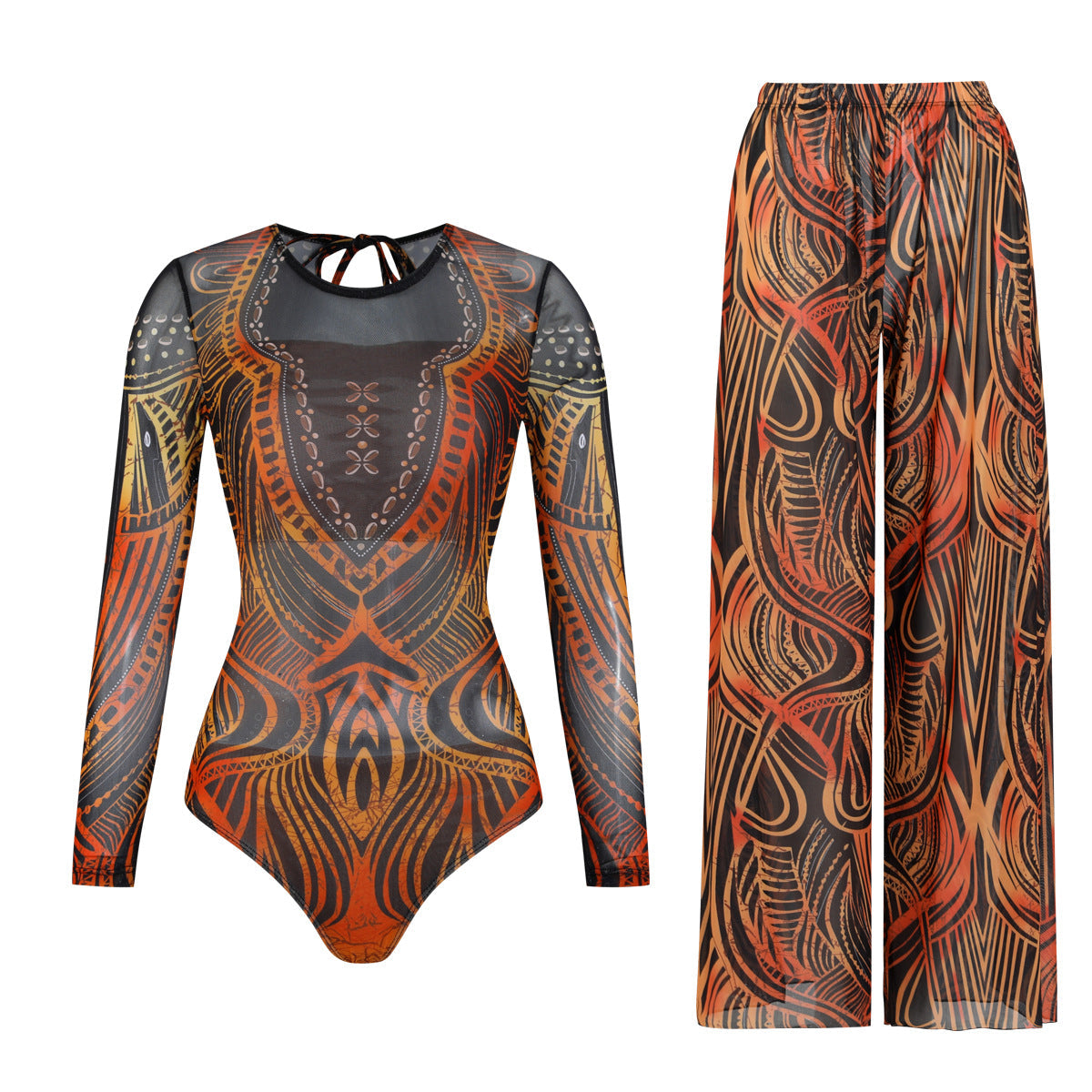 Women's High-Waisted Palazzo Trousers with Pattern