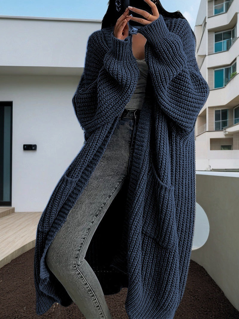 Women's Large Knit Cardigan with Open Sleeves and Cozy Fit