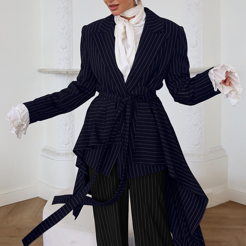 Women's Elegant Tailored Blazer with Asymmetric Cut and Belt