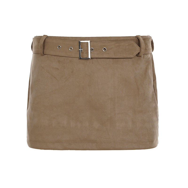 Women's Faux Suede Mini Skirt with Belt