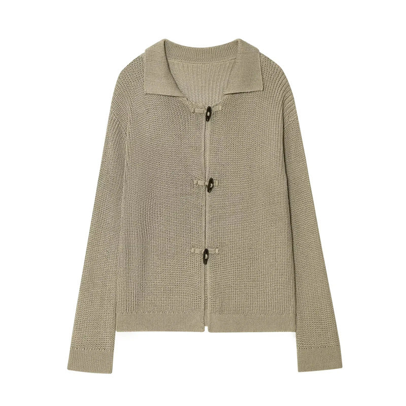 Women's Knit Cardigan with Elegant Buttons and Textured Finish