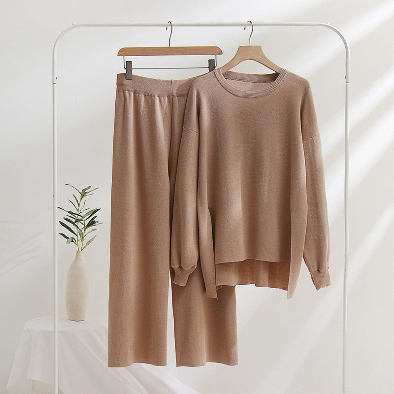 Casual Knit Top and Pants Set