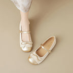 Women's Ballet Flats with Decorative Strap and Elegant Bow