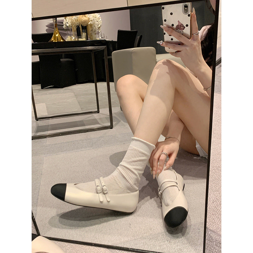 Women's Ballet Flats with Double Strap and Buckle