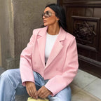 Women's Cropped Blazer with Oversized Sleeves and Button Details