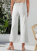 Women's High-Waist Jeans with Button Detail and Wide Leg