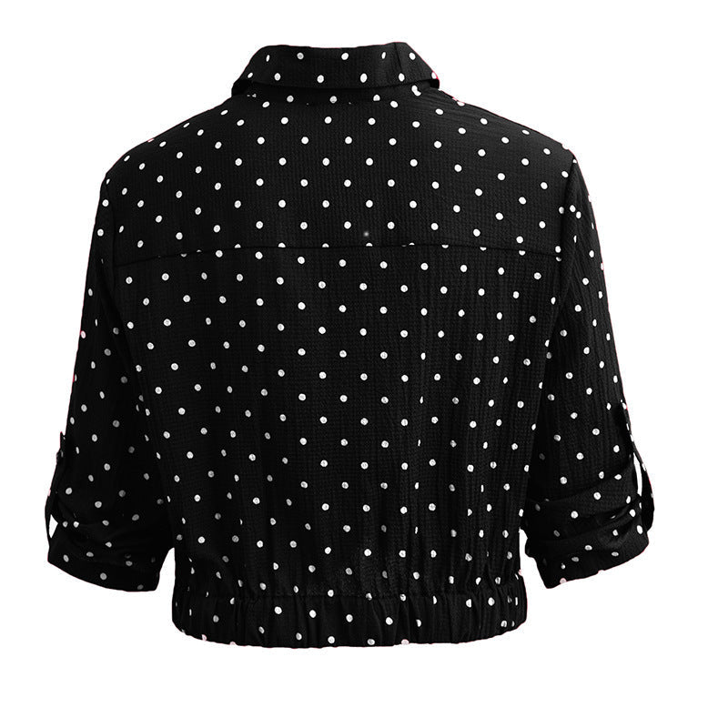 Women's Short Sleeve Knot Shirt with Polka Dot Pattern