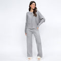 Women's High-Quality Knit Lounge Set with Wide Cut and Button Details