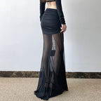 Women's Maxi Skirt with Sheer Chiffon and Gathered Waist