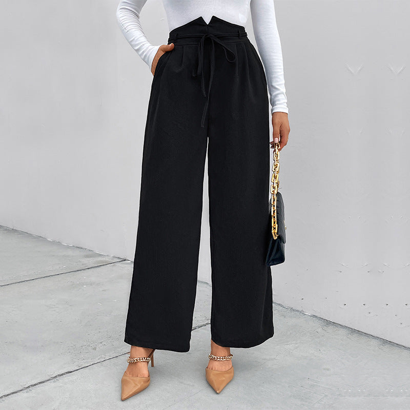 Women's Elegant Palazzo Trousers with High Waist and Tie Belt