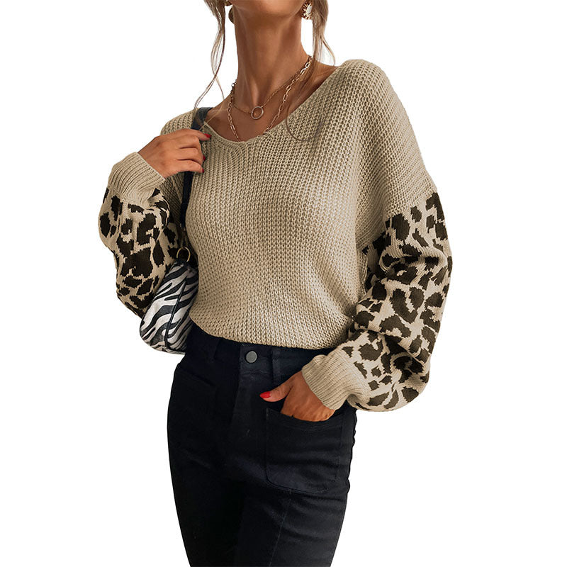 Women's Casual Pullover with Leopard Print and Loose Fit