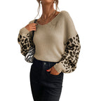 Women's Casual Pullover with Leopard Print and Loose Fit