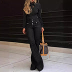 Women's High-Waist Flare Jeans with Button Details