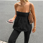 Casual Two-Piece Set with Strapless Top and Wide-Leg Pants