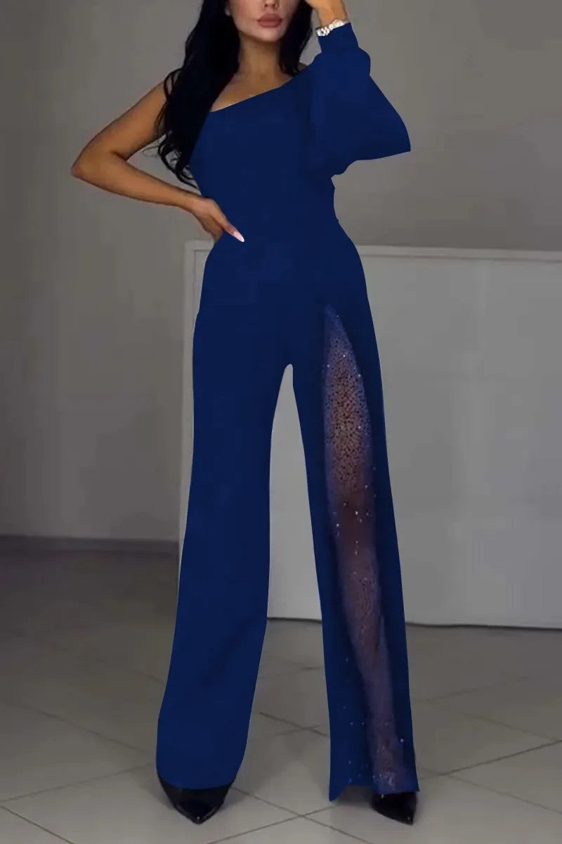 Elegant Jumpsuit with Sheer Inserts and Sequins