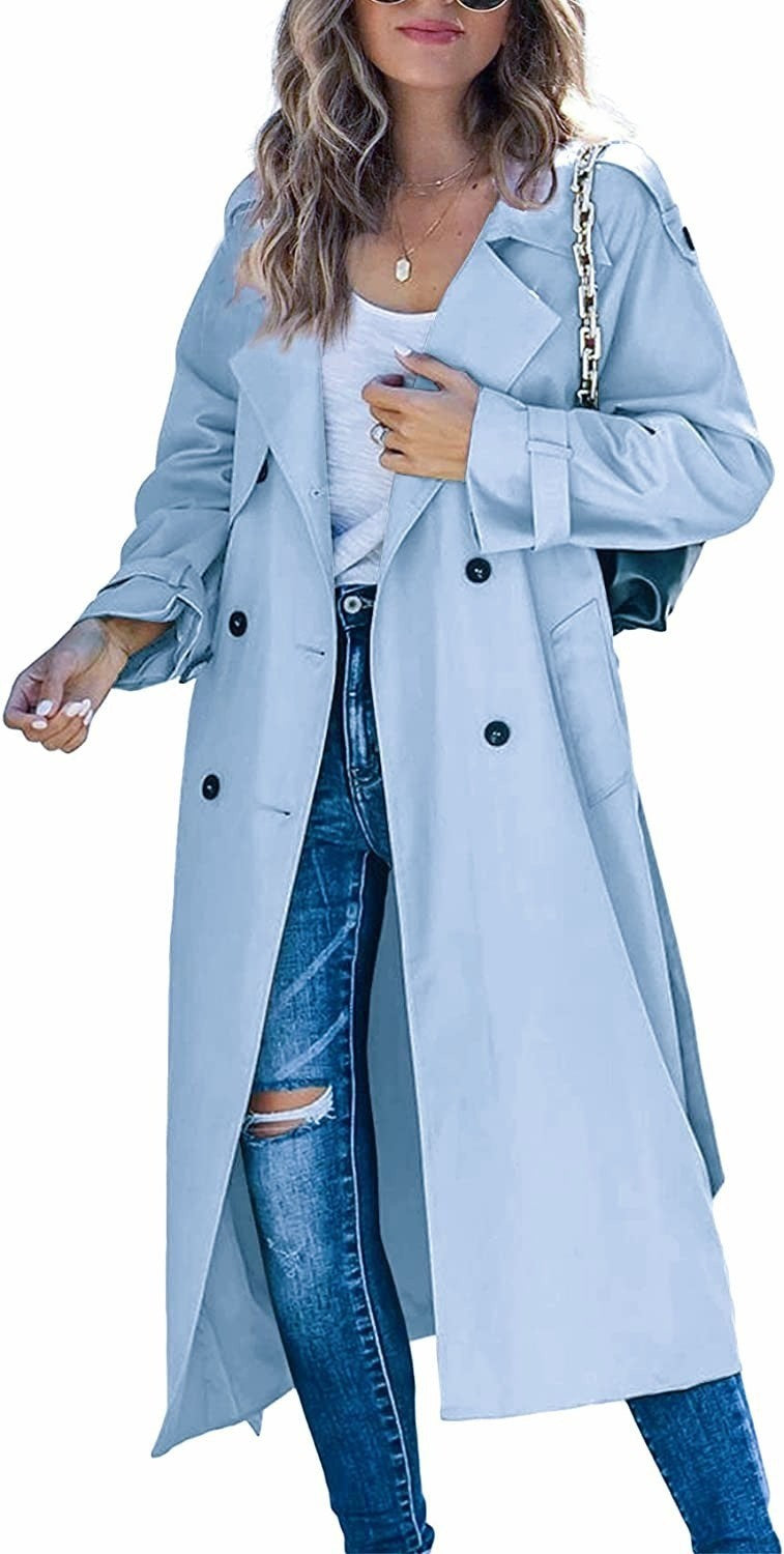 Women's Fashionable Trench Coat with Double-Breasted Button Placket and Casual Cut