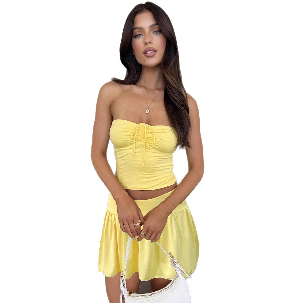 Women's Fashionable Crop Top with Skirt and Ruffles