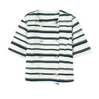 Women's Striped Blazer and Shorts Set with Button Details
