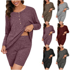 Women's Comfortable Lounge Set with Long-Sleeve Top and Shorts