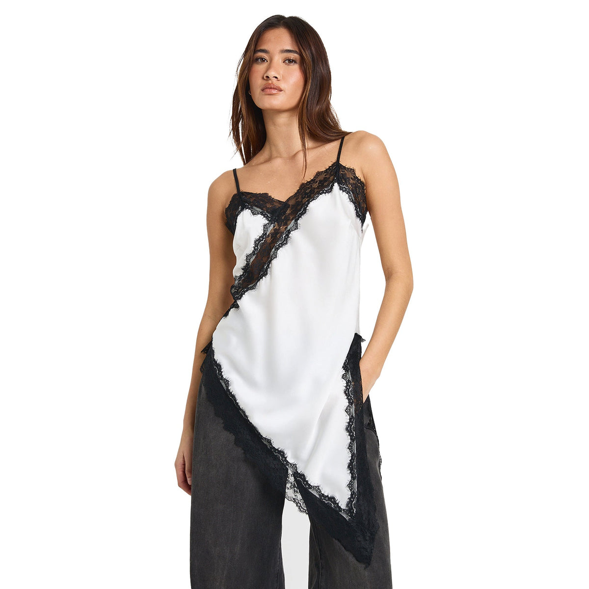 Women's Asymmetrical Lace Cami with Luxurious Details