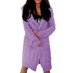 Women's Chunky Knit Coat with Hood and Pockets