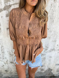 Women's Elegant Blouse with Ruching and Full Button Placket