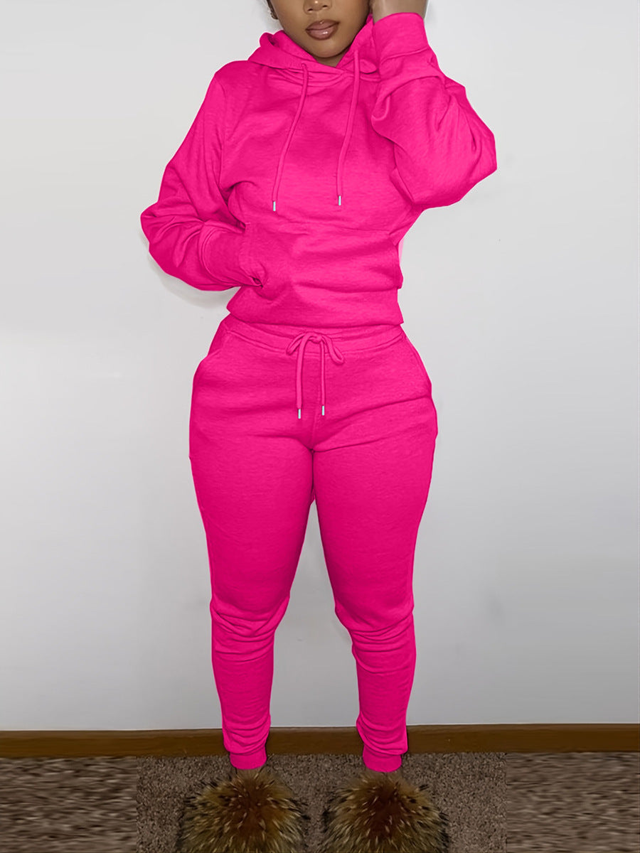 Men's casual jogging suit set with hoodie kangaroo pocket and tapered jogging pants