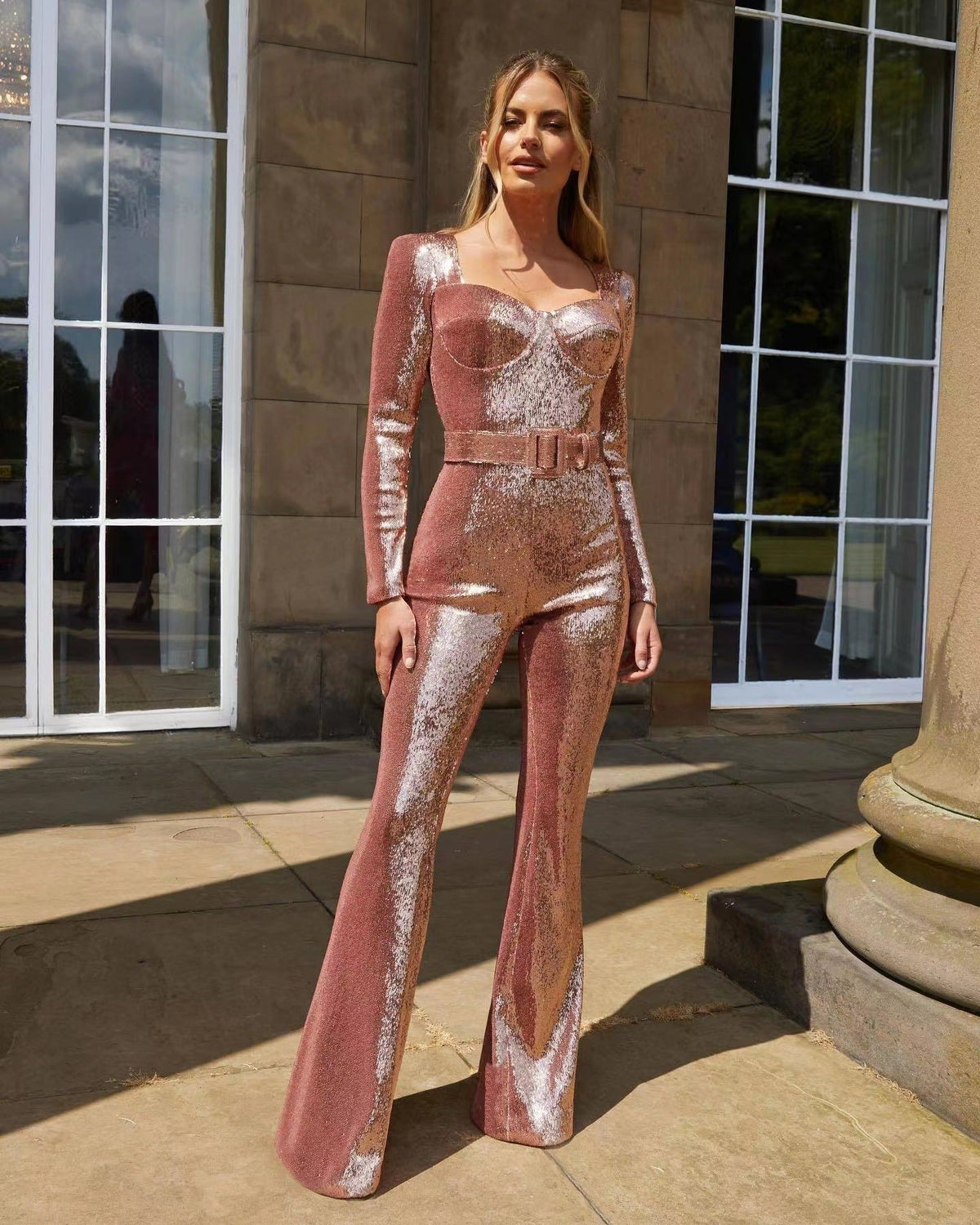 Women's Glamorous Sequin Jumpsuit with Chic Waistline