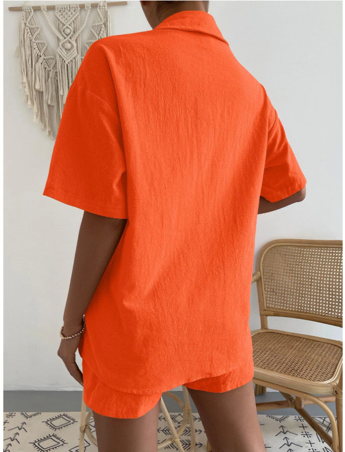Women's Lightweight Linen Loungewear Set with Chest Pocket